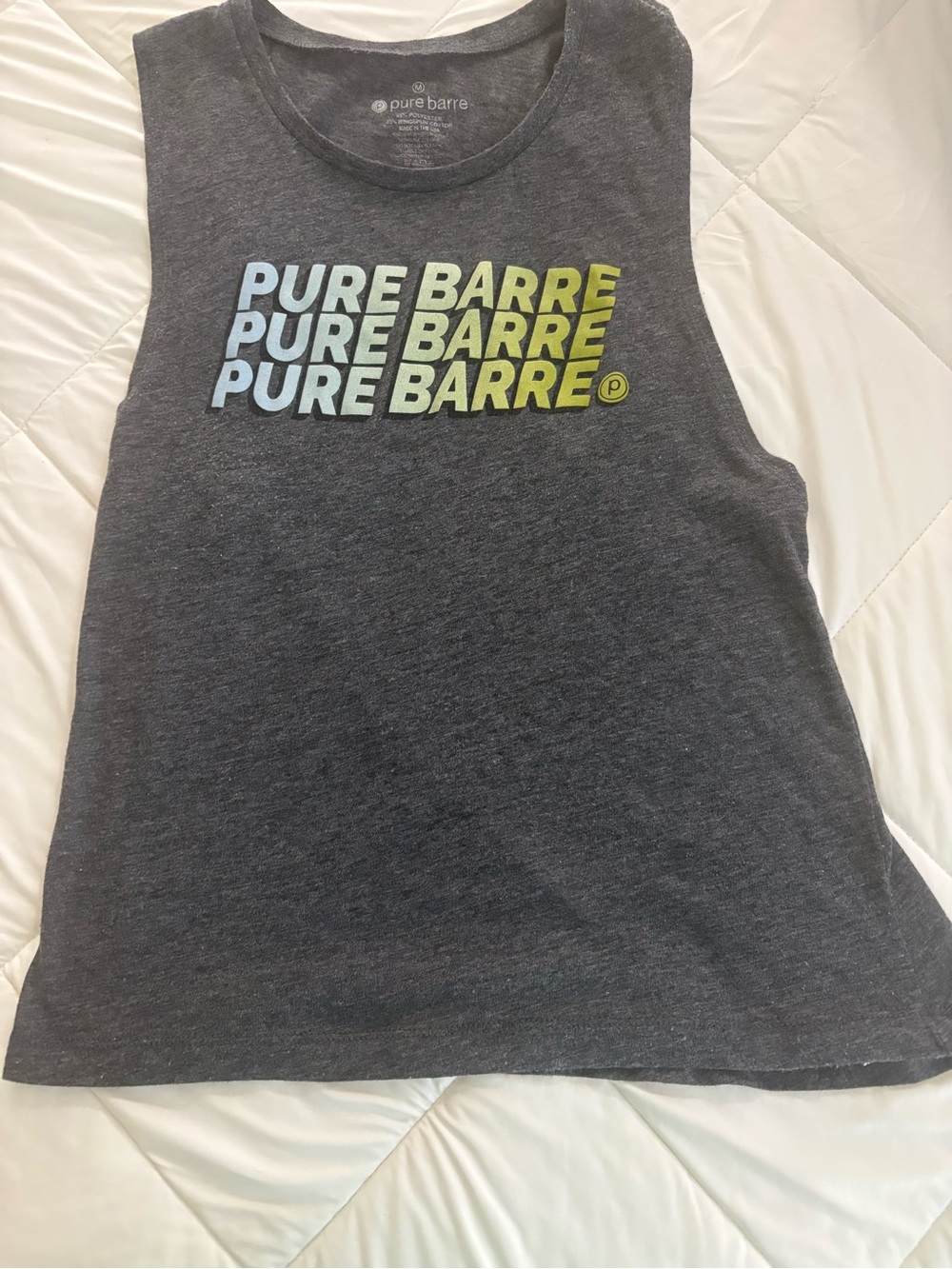 Pure Barre Women’s Charcoal Tank with Blue and Lime Logo